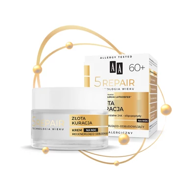 AA 5 REPAIR - GOLDEN TREATMENT - Regeneráló és újjáépítő hatású éjszakai krém 60+, 50 ml AA 5 REPAIR - GOLDEN TREATMENT - Regeneráló és újjáépítő hatású éjszakai krém 60+, 50 ml