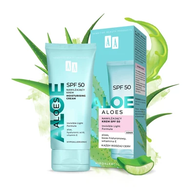 AA ALOE - Fényvédő és hidratáló hatású arckrém 100% aloe vera kivonattal SPF 50,  40 ml AA ALOE - Fényvédő és hidratáló hatású arckrém 100% aloe vera kivonattal SPF 50,  40 ml