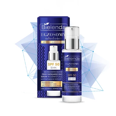 BIELENDA - EXOSOMES OF YOUTH - Koncentrált ránctalanító, bőrszínt kiegyenlítő szérum SPF 50, 30 ml