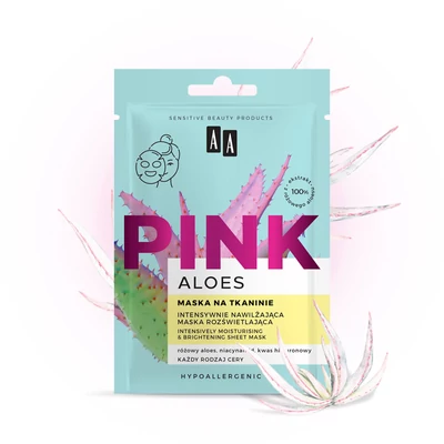 AA PINK ALOE - Intenzív hidratáló és bőrszínjavító hatású fátyolmaszk, 1 db