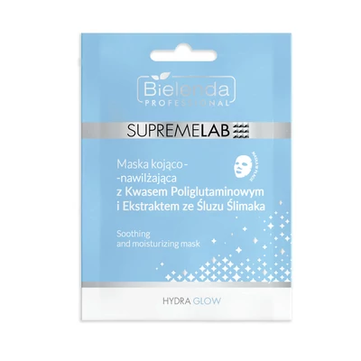 SUPREMELAB - HYDRA GLOW - Nyugtató és hidratáló maszk poliglutaminsavval és csiganyál kivonattal, 1 db
