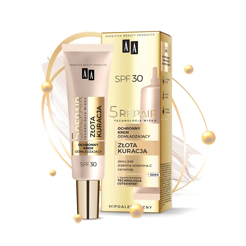 AA 5 REPAIR - GOLDEN TREATMENT - Bőrfiatalító fényvédő krém SPF 30, 50 ml