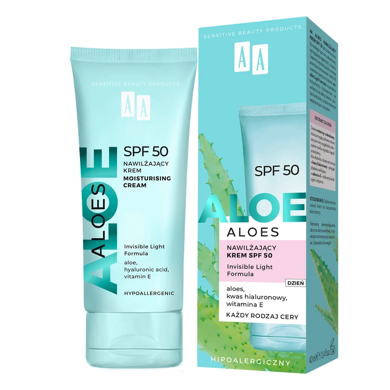 AA ALOE - Fényvédő és hidratáló hatású arckrém 100% aloe vera kivonattal SPF 50,  40 ml