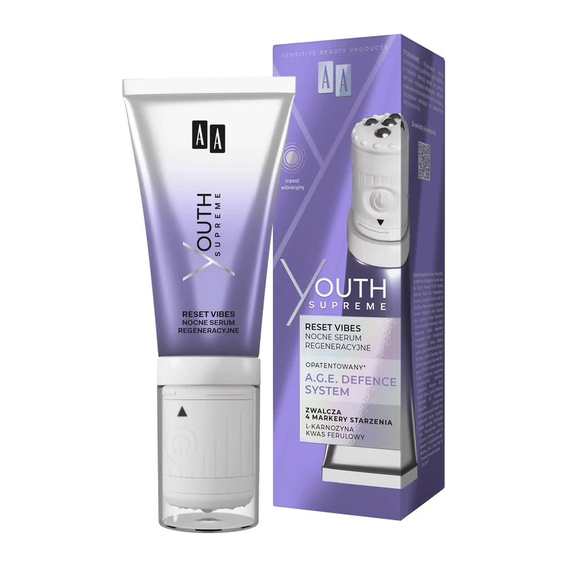 AA YOUTH SUPREME RESET VIBES – Éjszakai regeneráló szérum vibráló masszírozófejjel, 30 ml