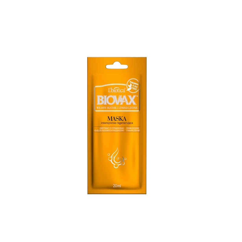 BIOVAX FAHÉJ + MANDULA OLAJ – REGENERÁLÓ HAJMASZK SZÁRAZ ÉS SÉRÜLT HAJRA 20 ML