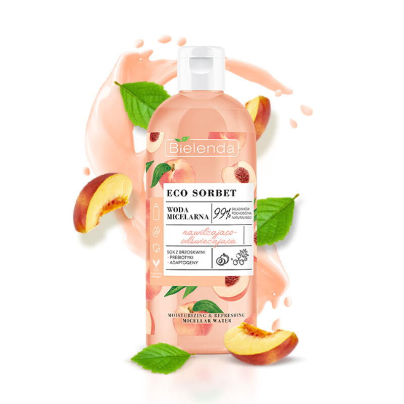 BIELENDA - ECO SORBET Peach: Hidratáló és frissítő hatású barackos micellás arclemosó folyadék 500 ml