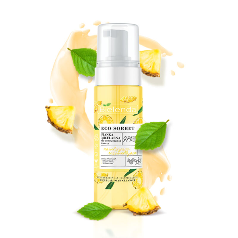 BIELENDA ECO SORBET Pineapple: Hidratáló és bőrszínjavító hatású ananászos arclemosó hab 150 ml
