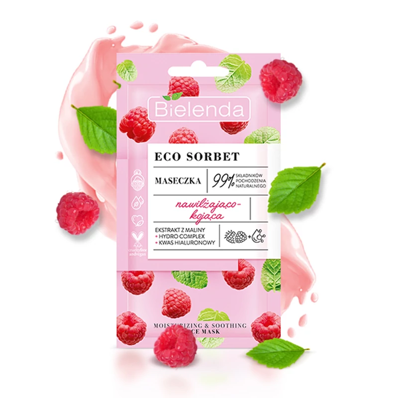 Bielenda Eco Sorbet Málnás hidratáló és nyugtató hatású arcpakolás 8 g