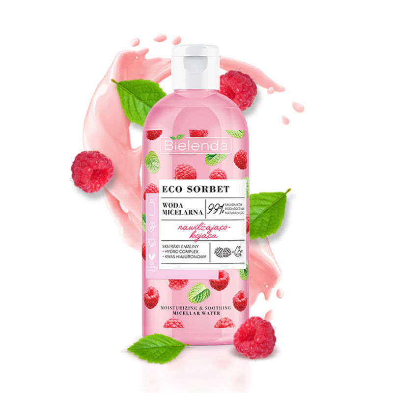 BIELENDA ECO SORBET Raspberry: Hidratáló és nyugtató hatású málnás micellás arclemosó folyadék 500 ml